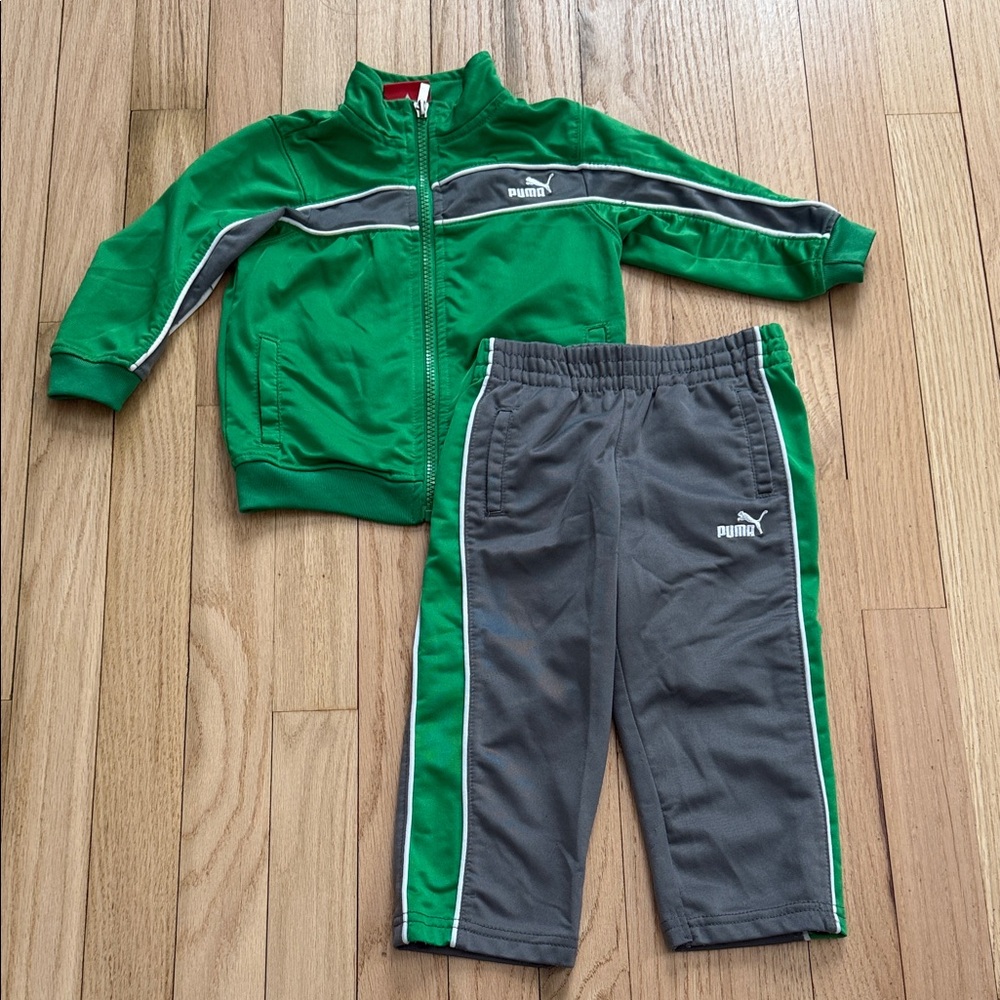 Puma Kids Green Jacket and Gray Joggers Set 18 months